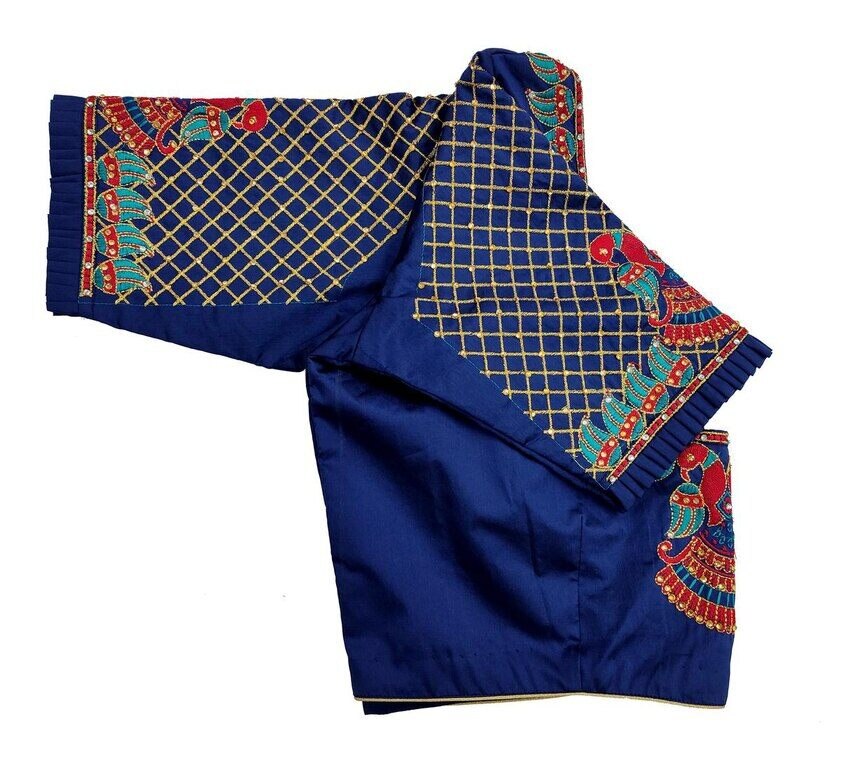 1Womens Hand Embroidery Maggam Work Blouse (Blue Colour)